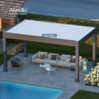 AlunoTec Lamellen-Terrassenabdeckung, motorisierter Decken-Pergola-Bereich mit automatischen Fliegengittern
