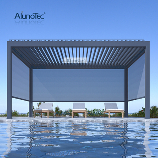 AlunoTec Modernes Design, wasserdichte Markise für den Außenbereich, freistehende Aluminium-Gartenlamellen-Pergola mit Seitenschutz